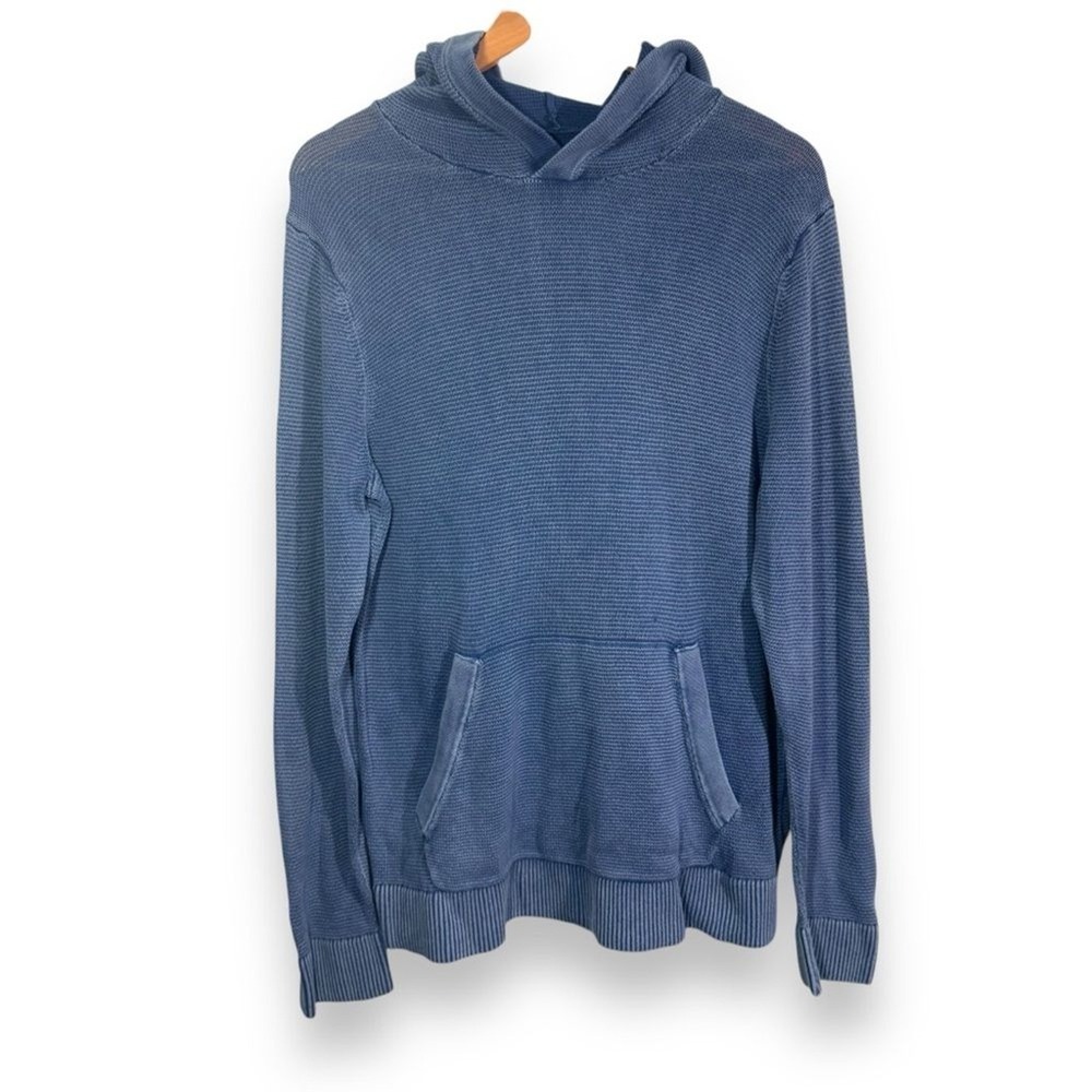 Abercrombie & Fitch Hooded Knit Sweater Blue Ribbed Pullover Mens Size Large